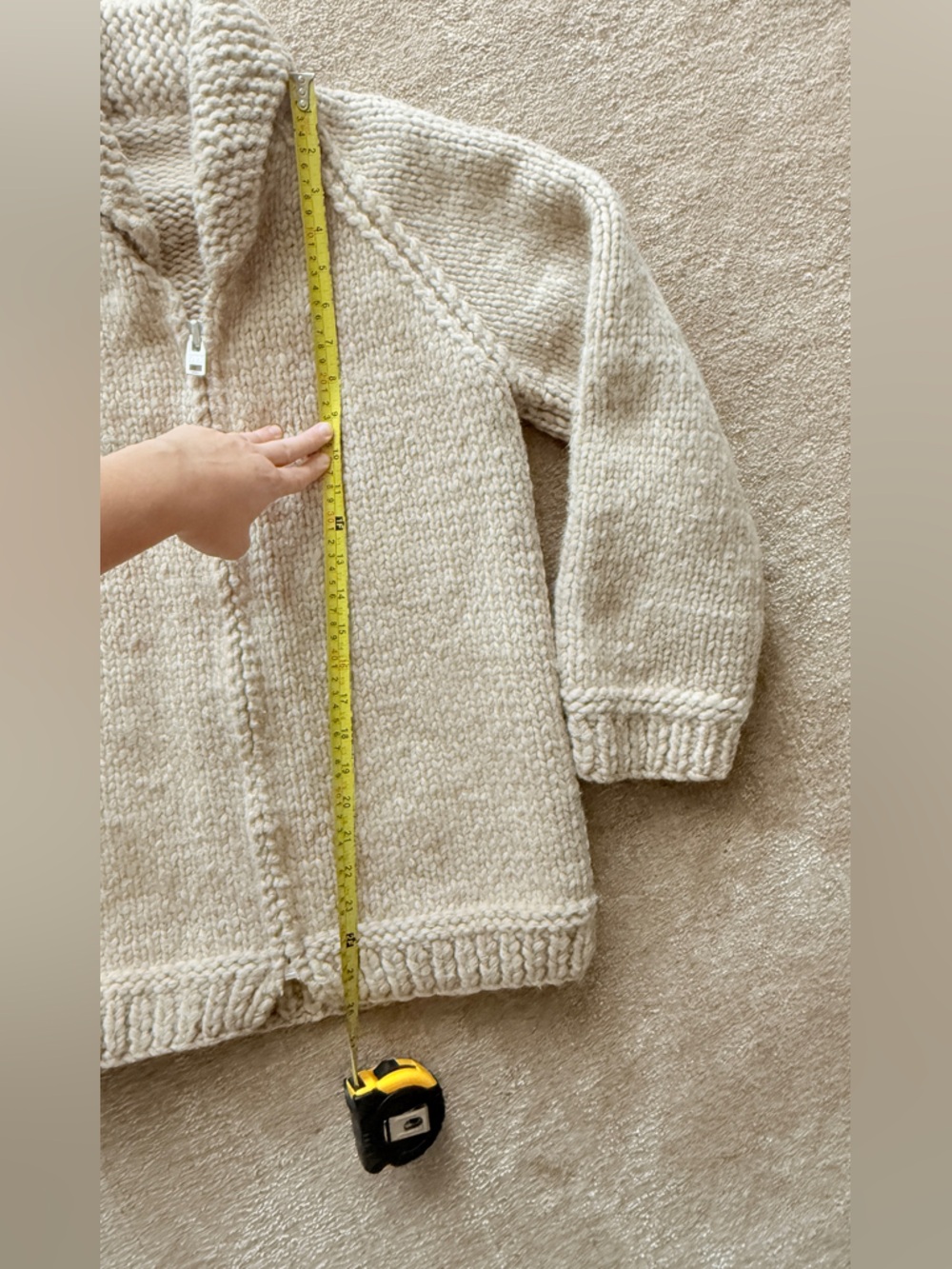 Chunky Hand-Knit wool cowichan sweater in Light Taupe - Picture 6 of 7